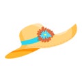 Vector beige beach hat with flower. Summer accessory