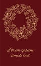 Vector beige outline roses wreath on the burgundy