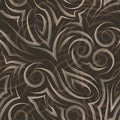 Vector beige seamless pattern drawn with a pen or liner for decoration on a brown background.Smooth uneven lines in the