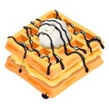 Vector belgian waffles with chocolate syrup and ice cream Royalty Free Stock Photo