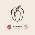 Vector Bell Pepper icon Vegetables logo. Thin line art design