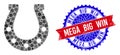Vector Bicolor Mega Big Win Scratched Seal and Horseshoe Composition of Rosettes