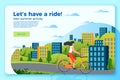 Vector bicycle ride banner template with girl