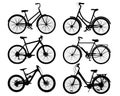 Bicycle silhouette set isolated on white background. Collection of realistic black bike silhouettes. Different style bicycles. JPG Royalty Free Stock Photo