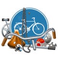 Vector Bicycle Spares with Blue Road Sign