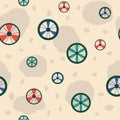 Vector Bicycle wheels and dots seamless illustration Royalty Free Stock Photo