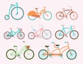 Vector bicycles vintage style old bike transport retro ride vehicle summer cycle transportation illustration