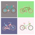 Vector bicycles vintage style old bike transport retro ride vehicle summer cycle transportation illustration