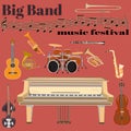 Vector Big band music festival template in flat style Royalty Free Stock Photo