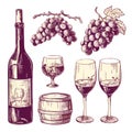 Vector big barrel of wine with bottle and Grapes icon eps10. Vector a half filled glass of wine icon eps10 Royalty Free Stock Photo