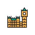 Big Ben, historic building with clock in London, England flat color line icon. Royalty Free Stock Photo