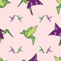 Vector Big hummingbird Origami birds background pattern