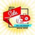 Vector big sale banner. Mega sale, up to 50 off. Red blue special offer only this weekend. Template design with best choice and w Royalty Free Stock Photo