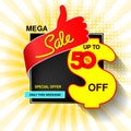 Vector big sale banner. Mega sale, up to 50 off. Red blue yellow special offer only this weekend. Template design with best choic Royalty Free Stock Photo