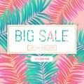 Vector Big Sale banner, poster with colored palm leaves, jungle. Beautiful vector floral tropical summer Web banner or Royalty Free Stock Photo