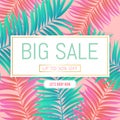 Vector Big Sale banner, poster with colored palm leaves, jungle. Beautiful vector floral tropical summer Web banner or Royalty Free Stock Photo