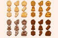 Vector big set Christmas and New Year chocolate and biscuit cookies, holiday symbols icons. Cartoon vector baking for Royalty Free Stock Photo