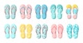 Vector big set with colorful summer flip flops for beach holiday designs. Flip flops set isolated on white background Royalty Free Stock Photo