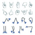 Vector big set of hands and legs. Collection for cartoon animation