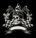 Vector biker emblem with skull or dead motorcycle racer Royalty Free Stock Photo