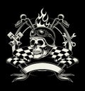 Vector biker emblem with skull or dead motorcycle Royalty Free Stock Photo