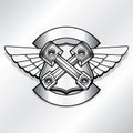 Vector biker logo illustration. Motor club piston