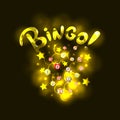 Vector BINGO Lettering: Golden Realistic Letters and Shiny Lottery Balls, Stars and Circles.