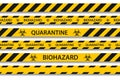 Vector biohazard danger yellow black seamless tape set isolated on white background. Safety fencing ribbon. Quarantine flu.