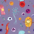 Vector biological seamless pattern with cells Royalty Free Stock Photo