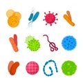 Vector biology icons. Illustration of bacteria and microbe organism allergen. Staphylococcus, ebola and other. Royalty Free Stock Photo