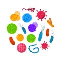 Vector biology icons. Illustration of bacteria and microbe organism allergen. Staphylococcus, ebola and other.