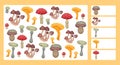 Vector biology template for preschool games. I spy game. Childrens educational fun. Count how many mushrooms Royalty Free Stock Photo