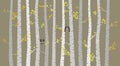 Vector Birch or Aspen Trees with Autumn Leaves and Love Birds