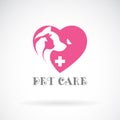 Vector of bird, cat, dog and butterfly in pink heart shape. Royalty Free Stock Photo