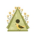 Vector birdhouses, cute birds and nests illustrations