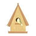 Vector birdhouses, cute birds and nests illustrations