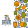 Vector birthday background with hand drawn cake