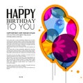 Vector birthday card with color balloons, flowers