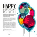 Vector birthday card with color balloons, flowers