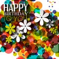 Vector birthday card with flowers in bright colors