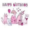 Vector birthday card with funny cats Royalty Free Stock Photo