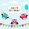 Vector birthday card with owls Royalty Free Stock Photo