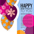 Vector birthday card with paper balloons and text. Royalty Free Stock Photo