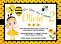 Vector Birthday Card Template with Cute Little Girl and Bee Royalty Free Stock Photo