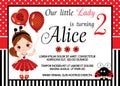 Vector Birthday Card Template with Cute Little Girl and Ladybug Royalty Free Stock Photo