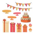 Vector Birthday icon Illustration Concept sweet cake and gift