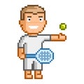 Vector pixel tennis player on white background Royalty Free Stock Photo