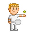 Vector 8-bit pixel art tennis player Royalty Free Stock Photo