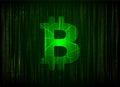 Vector bitcoin digital currency symbol on abstract big data visualization. Green glowing abstract matrix style Royalty Free Stock Photo
