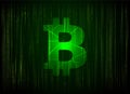 Vector bitcoin digital currency symbol on abstract big data visualization. Green glowing abstract matrix style